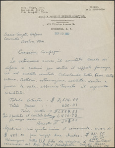 Sam M. Lucia (Sacco-Vanzetti Defense Committee, Rochester) autograph letter signed, in Italian, to Sacco-Vanzetti Defense Committee, Rochester, N. Y., September 10, 1927