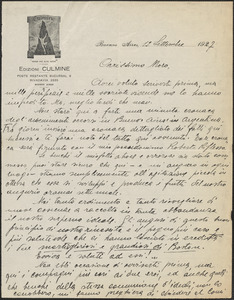 Severino Di Giovanni (CULMINE) autograph letter signed, in Italian, to Joseph Moro, Buenos Aires, Argentina, September 12, 1927