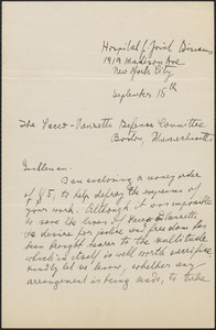 Anna Murchel autograph letter signed to Sacco-Vanzetti Defense Committee, New York, N. Y., September 15, 1927