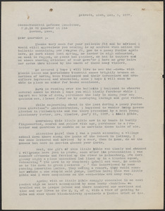 Darius B. Conklin typed letter signed to Sacco-Vanzetti Defense Committee, Detroit, Mich., October 3, 1927