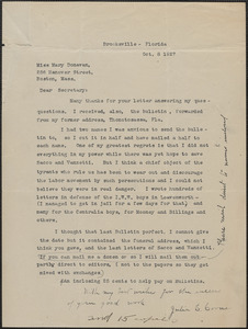 Julia C. Coons typed letter signed to Mary Donovan, Brooksville, Fla., October 8, 1927