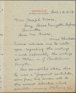 Alvan Rathbone autograph letter signed to Joseph Moro, New York, N. Y., October 12, 1927
