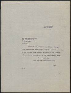 Mary Donovan (Sacco-Vanzetti Defense Committee) typed note (copy) to Richard C. Evarts, Boston, Mass., October 19, 1927