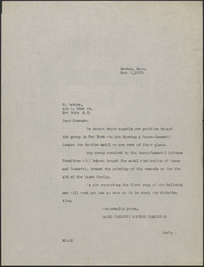 Mary Donovan (Sacco-Vanzetti Defense Committee) typed letter (copy) to T. Ketter, Boston, Mass., November 2, 1927