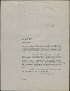 Joseph Moro typed letter (copy) to Rose Pesato, Boston, Mass., November 29, 1927