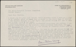 Arthur M. Lehning typed letter signed to Mary Donovan, Amsterdam, The Netherlands, December 4, 1927