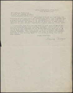 David Burgess typed letter signed to Sacco-Vanzetti Defense Committee, Tacoma, Wash., December 5, 1927