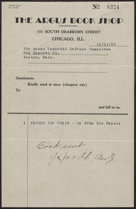 The Argus Book Shop typed note to the Sacco-Vanzetti Defense Committee, Chicago, Ill., December 11, 1929