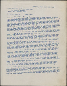 Darius B. Conklin typed letter signed to Sacco-Vanzetti Defense Committee, Detroit, Mich., December 18, 1927