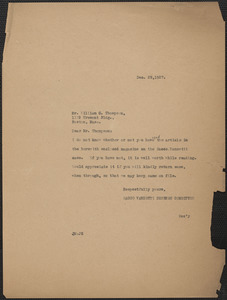 Joseph Moro (Sacco-Vanzetti Defense Committee) typed note (copy) to William G. Thompson, Boston, Mass., December 29, 1927