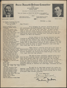 Aldino Felicani and Gardner Jackson autograph letter (circular), Boston, Mass., December 3, 1928