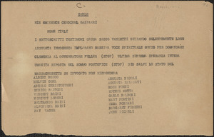 Albert Bosco et al telegram (copy), in Italian, to Cardinal Gasparri, [Boston, Mass.?, July 1927]