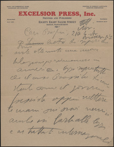 [Armando Borghi] autograph letter, in Italian, [Boston, Mass., 1920-1927]