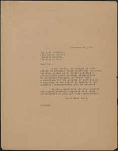 [Albert L.] Carpenter typed letter (copy) to A. J. Sindelar, [Boston, Mass.], November 23, 1923