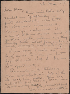 Arturo Giovannitti autograph letter signed. to Mary Donovan, New York, N. Y., October 30, 1927
