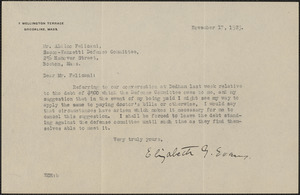 Elizabeth G[lendower] Evans autograph note signed to [Aldino] Felicani, Boston, Mass., November 17, 1923