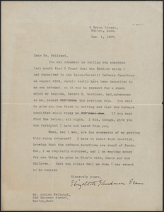 Elizabeth Glendower Evans autograph letter signed to Aldino Felicani, Boston, Mass., December 1, 1927