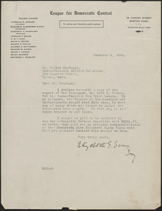 Elizabeth G[lendower] Evans (League For Democratic Control) typed letter signed (secretary) to [Felice] Guadagni, Boston, Mass., December 5, 1924