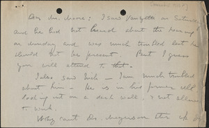 Elizabeth G[lendower] Evans autograph note signed to [Fred H.] Moore, [Brookline, Mass.?, November 1923?]