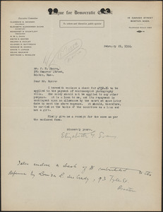 Elizabeth G[lendower] Evans (League for Democratic Control) typed letter F[red] H. Moore, Boston, Mass., February 21, 1924