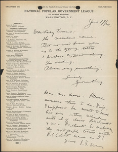 E[lizabeth] G[lendower] Evans autograph note signed to [Fred H.] Moore, [Brookline, Mass., June 17, 1924?]
