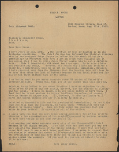 Fred H. Moore typed letter (copy) to Elizabeth Glendower Evans, Boston, Mass., August 27, 1923