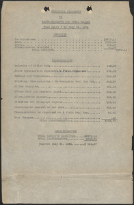 Sacco-Vanzetti New Trial League typed document: Financial Statement of Sacco-Vanzetti New Trial League from April 7 to July 24, 1924