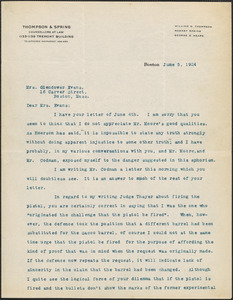 William G. Thompson typed letter signed to [Elizabeth] Glendower Evans, Boston, Mass., June 5, 1924