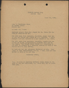 Typed letter (copy) to E[lizabeth] Glendower Evans, Boston, Mass., March 20, 1924