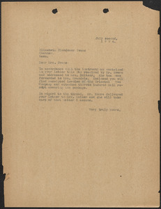 Typed letter (copy) to Elizabeth Glendower Evans, [Boston, Mass.], July 2, 1924