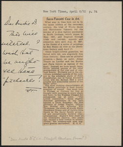 Autograph note to "Dear Auntie B" [Elizabeth Glendower Evans, April 6, 1932]