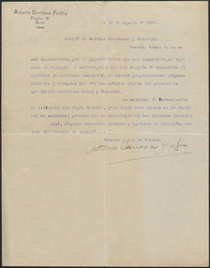 Antonio Carrasco Farfán typed letter signed, in Spanish, to Sacco-Vanzetti Defense Committee, Guzgo, Mexico, August 30, 1927