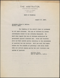 William Floyd (The Arbitrator) telegram (copy) to Alvan T. Fuller, New York, N. Y., August 17, 1927