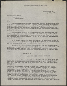 William J. Brennan et al (Anthracite Sacco-Vanzetti Conference) typed letter signed to Alvan T. Fuller, Wilkes-Barre, Pa., July 28, 1927