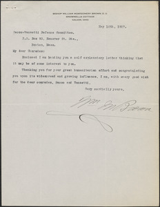 William M. Brown typed letter signed (copy) to Sacco-Vanzetti Defense Committee, Galion, Ohio, May 16, 1927