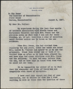 Katherine B. Codman typed letter signed to [Alvan T. Fuller], Boston, Mass., August 9, 1927
