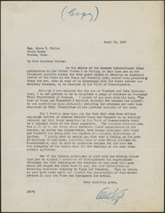 Albert F. Coyle (Brotherhood of Locomotive Engineers Journal) typed letter signed (copy) to Alvan T. Fuller, [Cleveland, Ohio], April 11, 1927