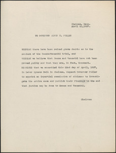 Typed resolution (copy) to Alvan T. Fuller, Chelsea, Mass., April 22, 1927