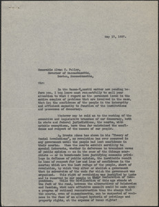 Typed letter (copy) to Alvan T. Fuller, May 17, 1927