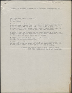 Typed resolution (copy) to [Alvan T.] Fuller, [July 1927?]