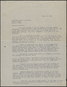 Typed letter (copy, incomplete) to Alvan T. Fuller, August 10, 1927