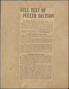 Alvan T. Fuller printed document, [Boston, Mass., August 1927]: Full text of Fuller decision