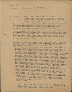 [Tom] O'Connor typed document, [Boston, Mass., August 1927]: Comments on Fuller's decision