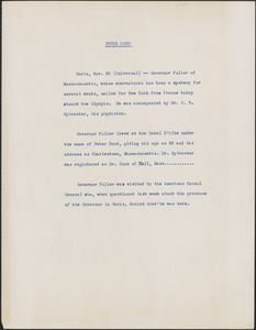 Typed document, [Paris, France], November 30, [1927]: Peter Bond