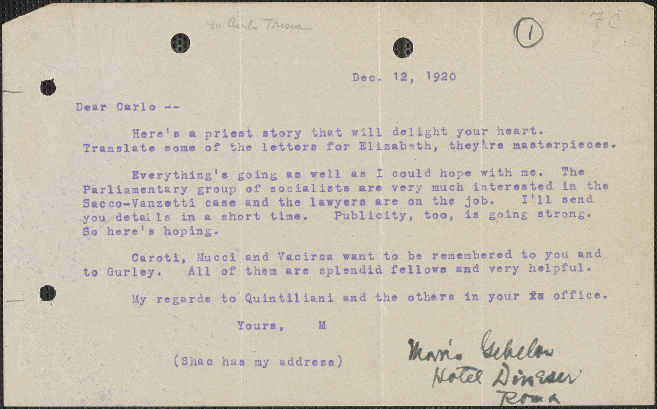 Morris Geblow [Eugene Lyons] typed letter signed to Carlo [Tresca ...