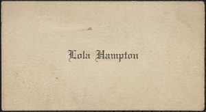 Lola Hampton calling card, [1921-1927]