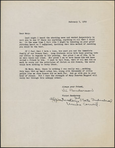 Vi[olet] Henderson (Indiana State Industrial Union Council) typed letter signed to Mary [Donovan Hapgood], February 5, 1949