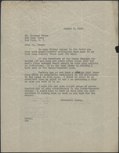 Creighton J. Hill typed letter (copy) to Haywood Broun, [Boston, Mass.], August 6, 1927