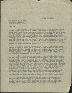 Creighton J. Hill typed letter (copy) to Robert T. Bushnell, [Boston, Mass.], February 13, 1930