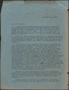 Creighton J. Hill typed letter (copy) to Geo[rge W.] Coleman, [Boston, Mass.], September 12, 1928